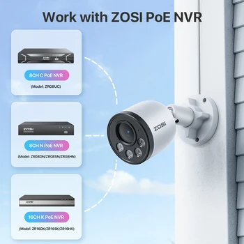 ZOSI 2PK/4PK 4MP Add-on Camera with Ethernet Cables Outdoor Weatherproof PoE Security Camera with Audio Only Work PoE NVR System 5