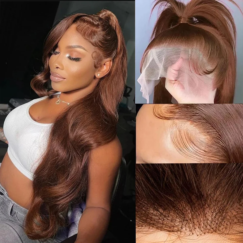 Brown HD Invisi-Strap 360 Full Lace Wig Pre Plucked Chocolate Brown 250 Density Body Wave 360 Lace Frontal Wigs For Black Women