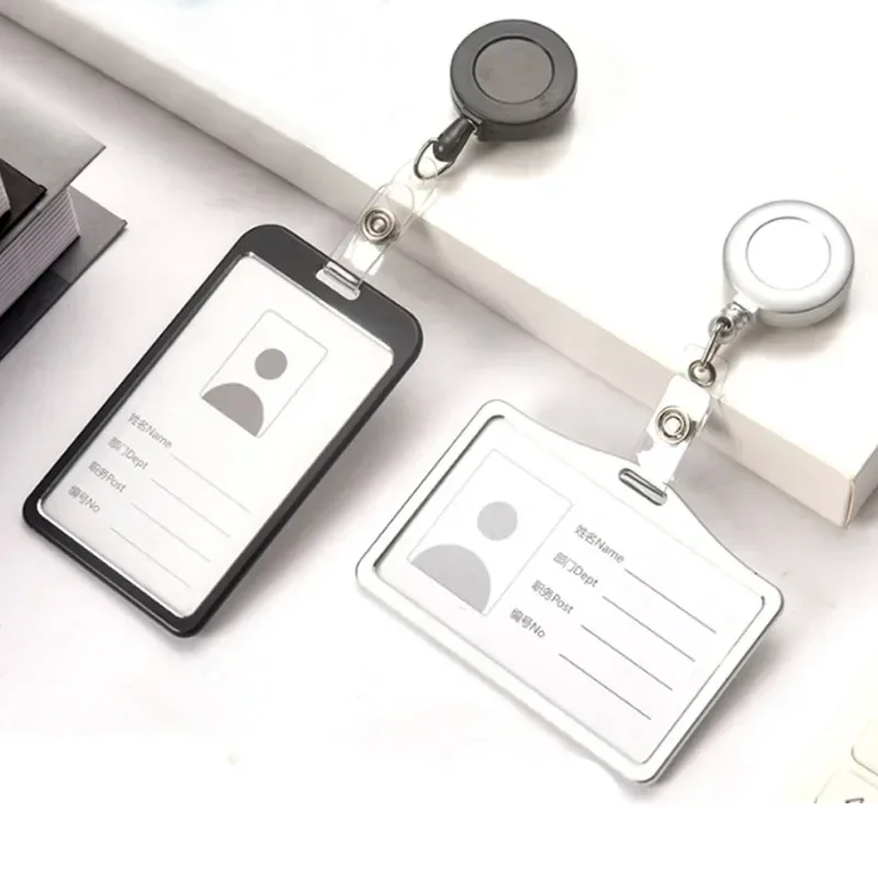 Fashion Metal Card Cover Case Bank Business Work Card Holder with ABS Retractable Badge Reel Lanyard Credit ID Card Badge Bag 2