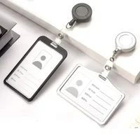 Fashion Metal Card Cover Case Bank Business Work Card Holder with ABS Retractable Badge Reel Lanyard Credit ID Card Badge Bag 2