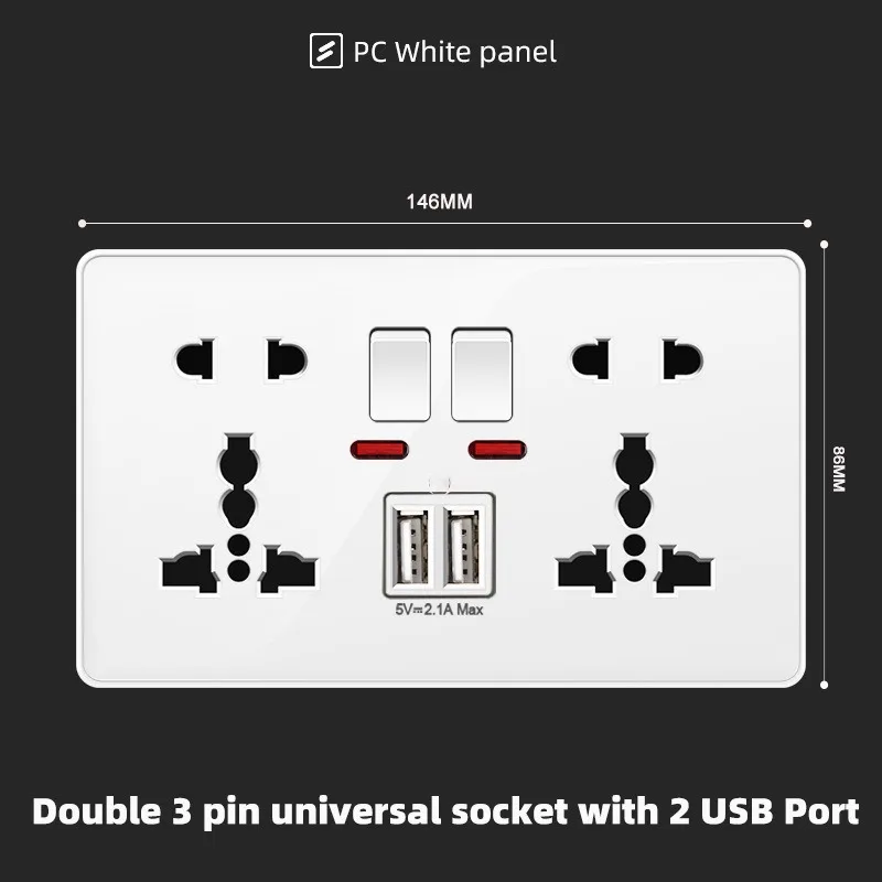 2Gang 10Pin 2USB,110-250V