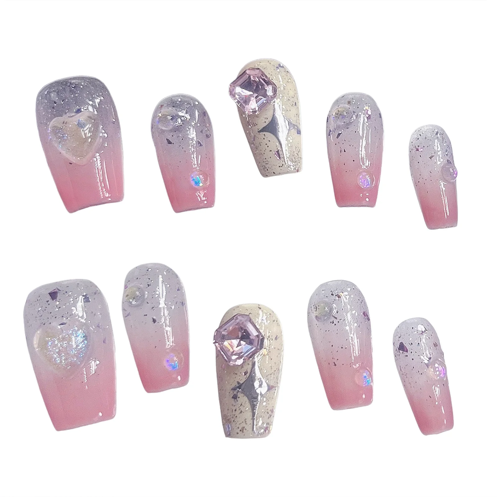 

Pink Fake Nails with Heart Decor with Harmless and Smooth Edge Nails for DIY Nail Design Art Salon