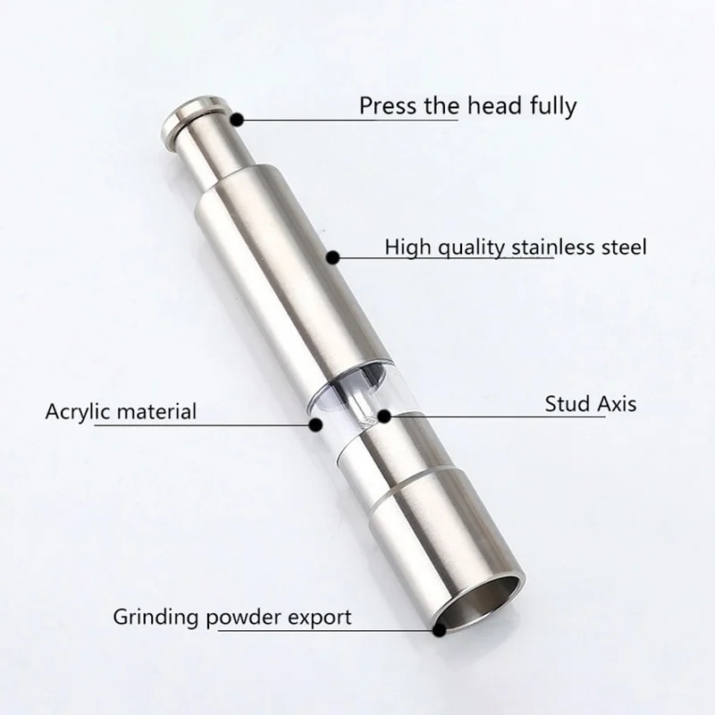 Novelty Thumb Push Pepper Mill Portable Salt Mill Manual Pepper Salt Shaker Stainless Steel Spice Grinder Barbecue Kitchen