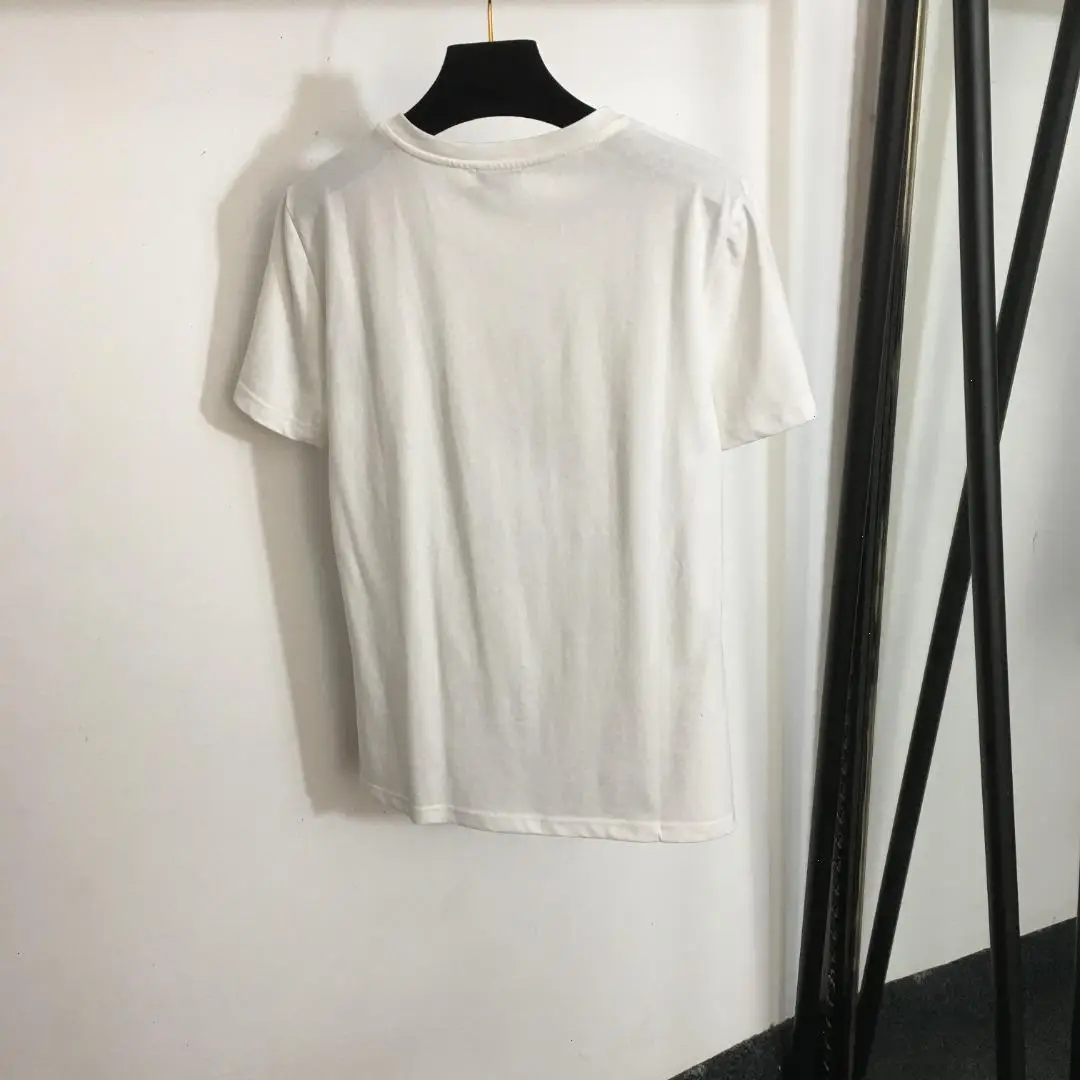 

New logo sequin versatile solid color embroidered pure cotton short sleeved T-shirt