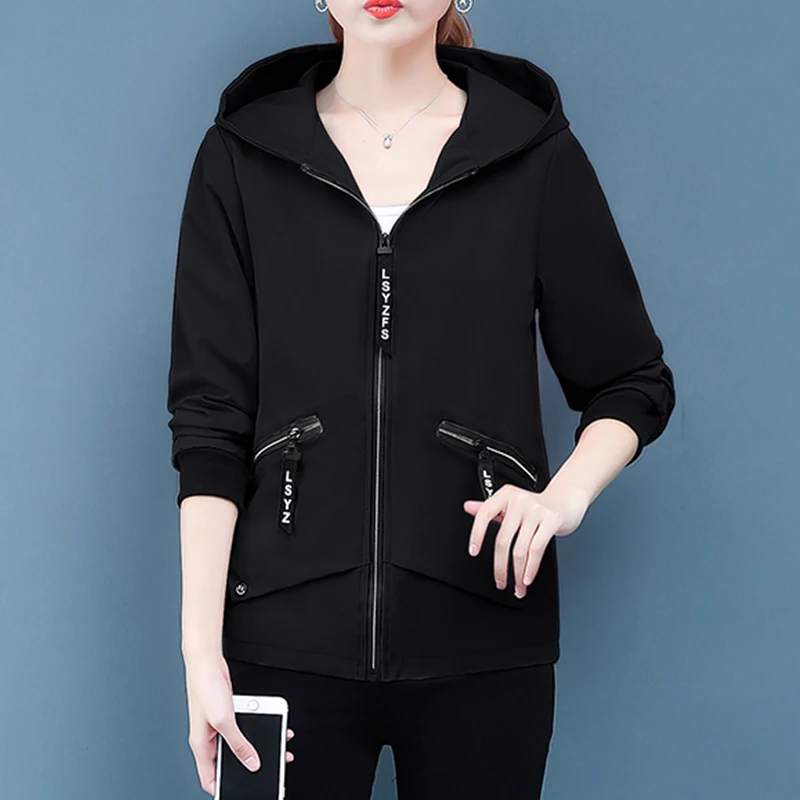 Women's Casual Hooded Trench Coat, Wild Short Bomber, Windbreaker, Loose Female Coats, Plus Size, Spring, Autumn, New Fashion