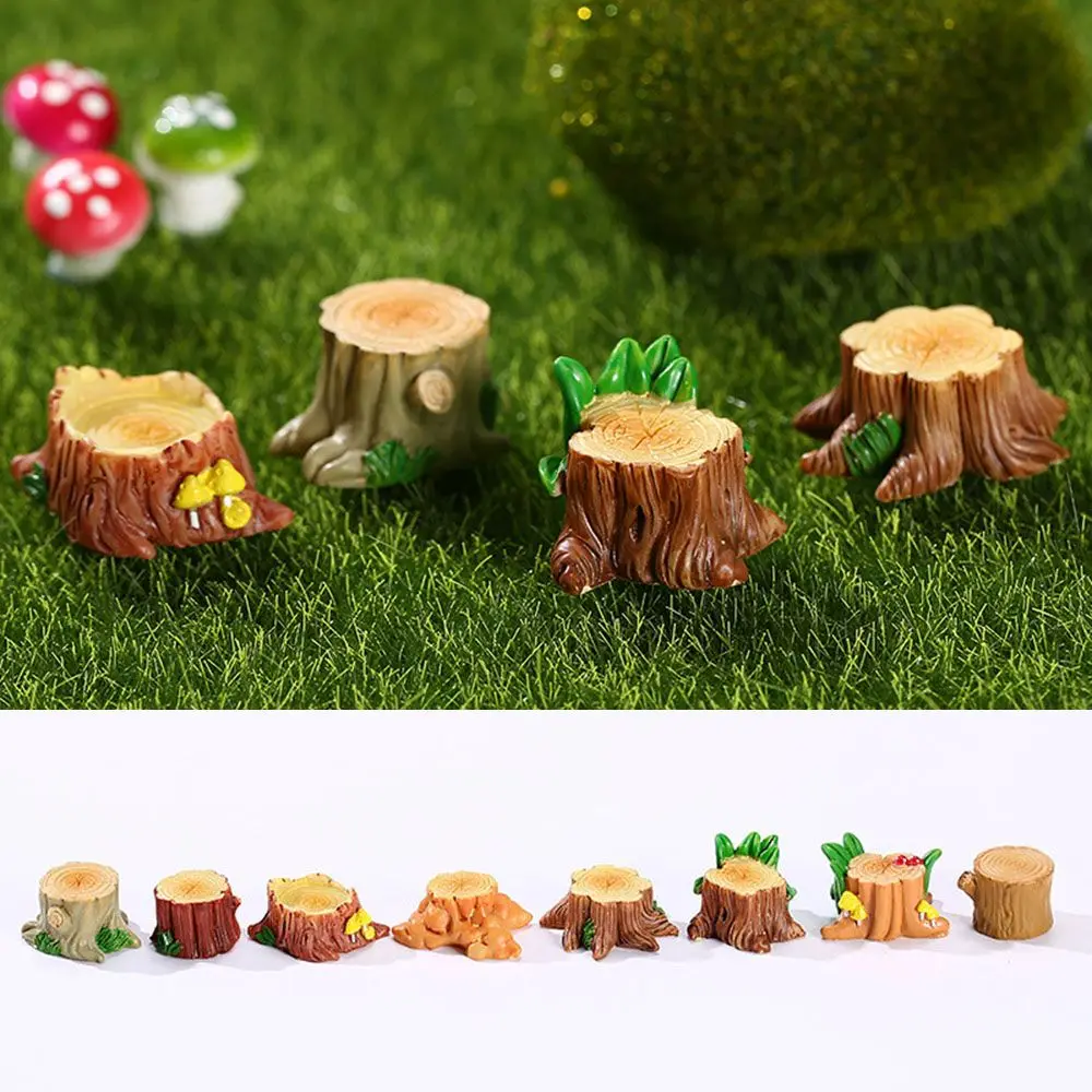 Mini Tree Stump Miniature Figurine House Resin Statue Bonsai Ornament Home Decoration Crafts