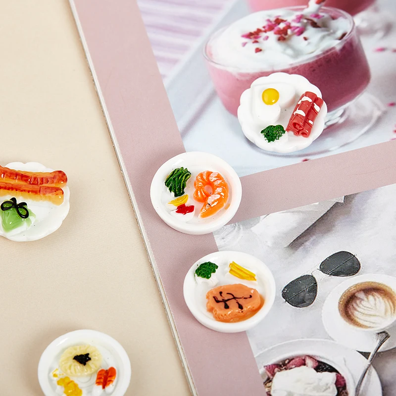

5pc 1/12 Dollhouse Miniature Breakfast Plate Egg Bread mini food model ornaments