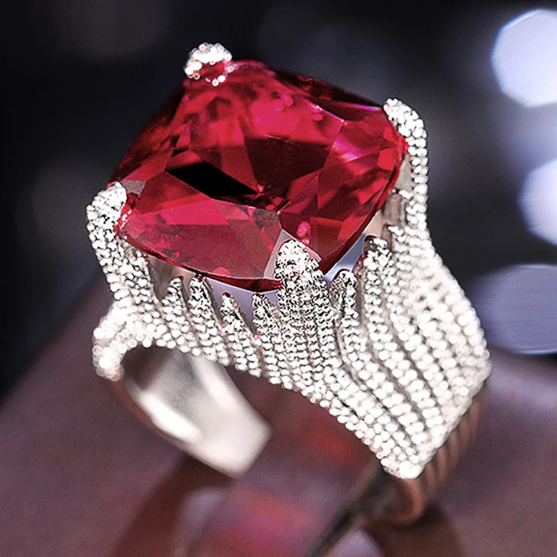 Geometric Red Cubic Zircon Luxury Rings 5