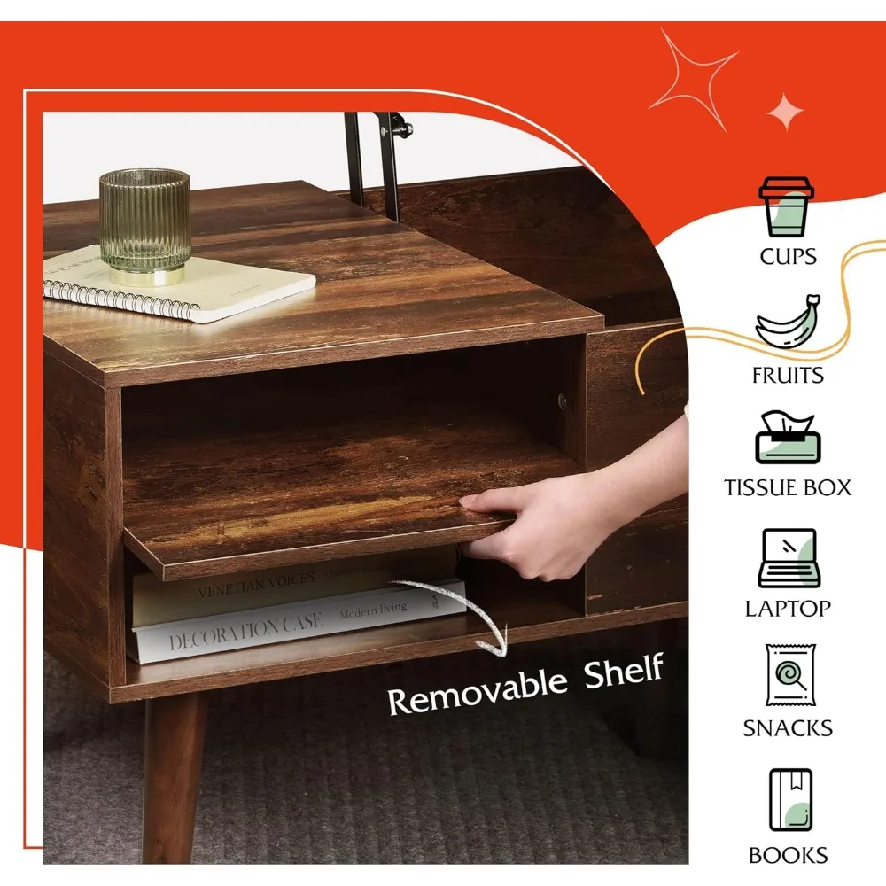 Coffee Table, 47“ Lift Top Coffee Tables with Adjustable Storage Shelf and Hidden Compartment, Lift Tabletop Dining Table 6