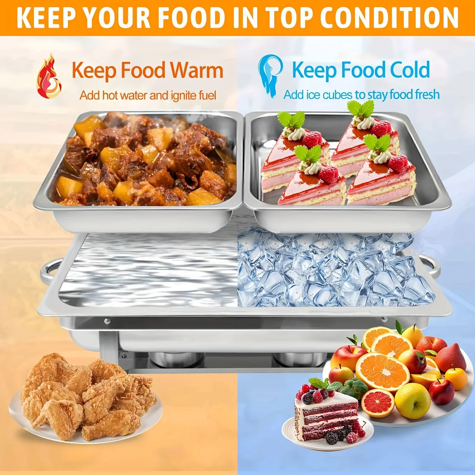 4 Pack 8QT Half Size Stainless Steel Chafing Dish Buffet Set-Durable Food Warmer Kit With Tight-Fitting Lids,