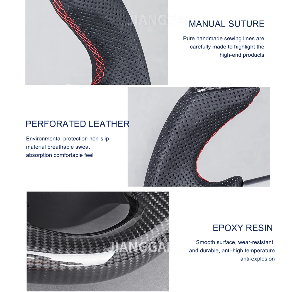 닛산 GTR R35 2009-2017 100% 리얼 카본 파이버 자동차 스티어링 휠 (천공 가죽 레드 스트라이프 카본 트림 커버 포함)