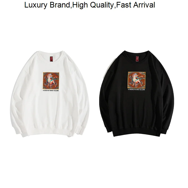 

fall 2023 new Chinese style national tide embroidery round neck sweatshirt men loose cotton couple pullover