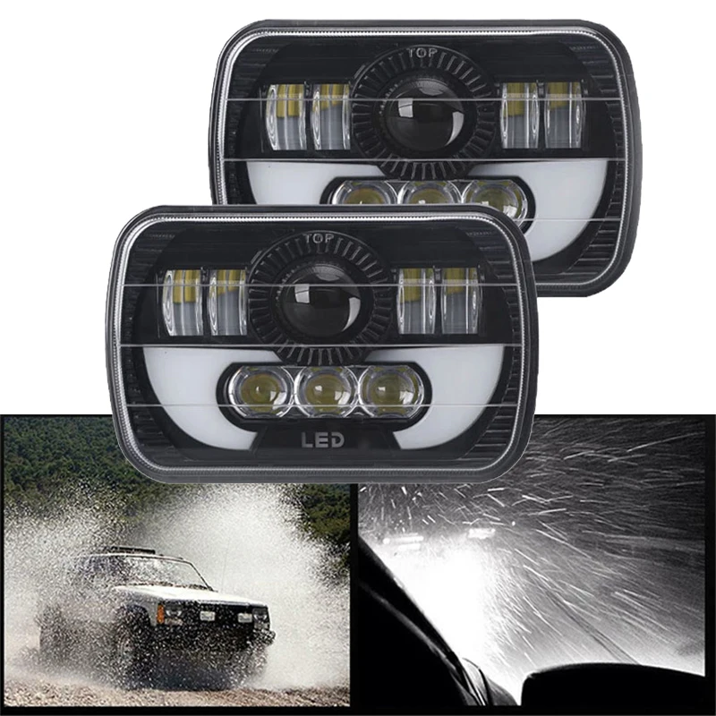

7-дюймовая светодиодная фара 5x7 4x6 Square 6500K 90W 12V Off Road Светодиодная фара Hi / Low Turn Signal для 4x4 Suzuki Samurai Jeep Wrangler
