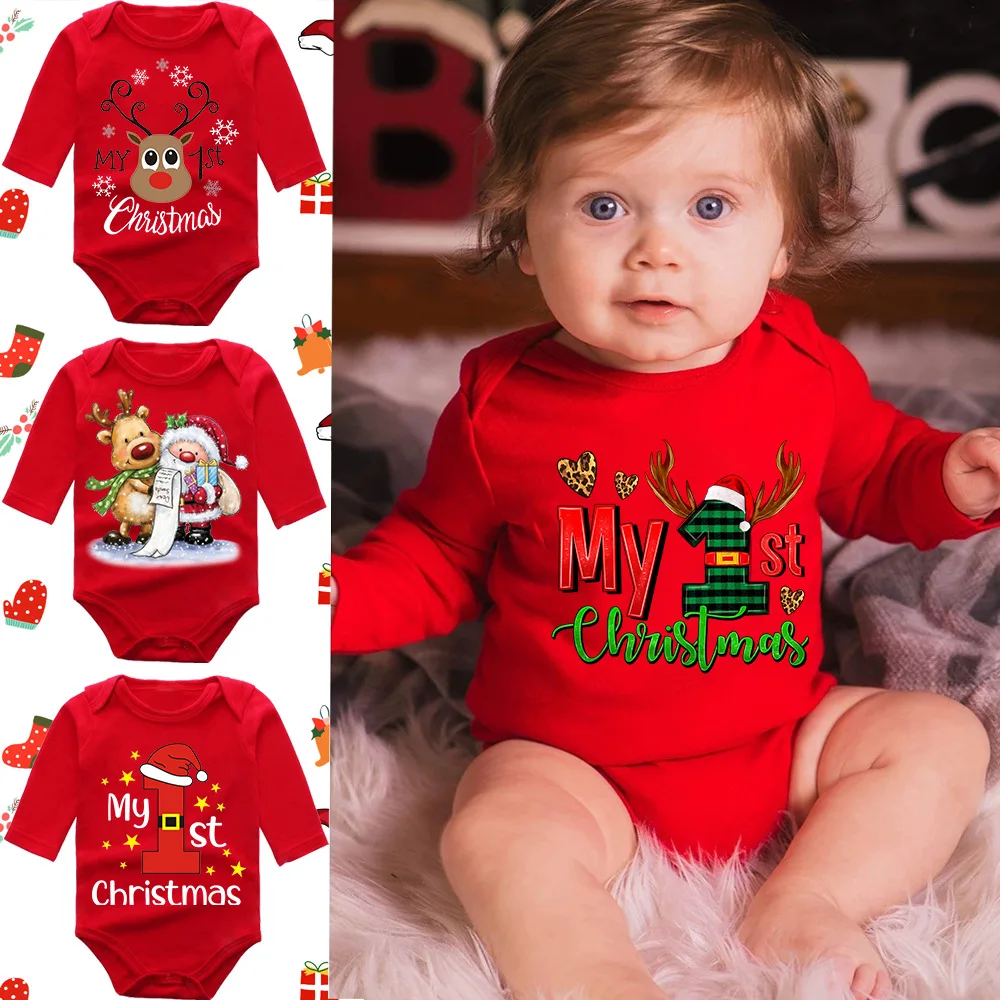 

Infant Newborn My First Christmas Rompers Baby Boys Girls Bodysuit Born Crawling Long Sleeve Jumpsuits Festival Party Gifts