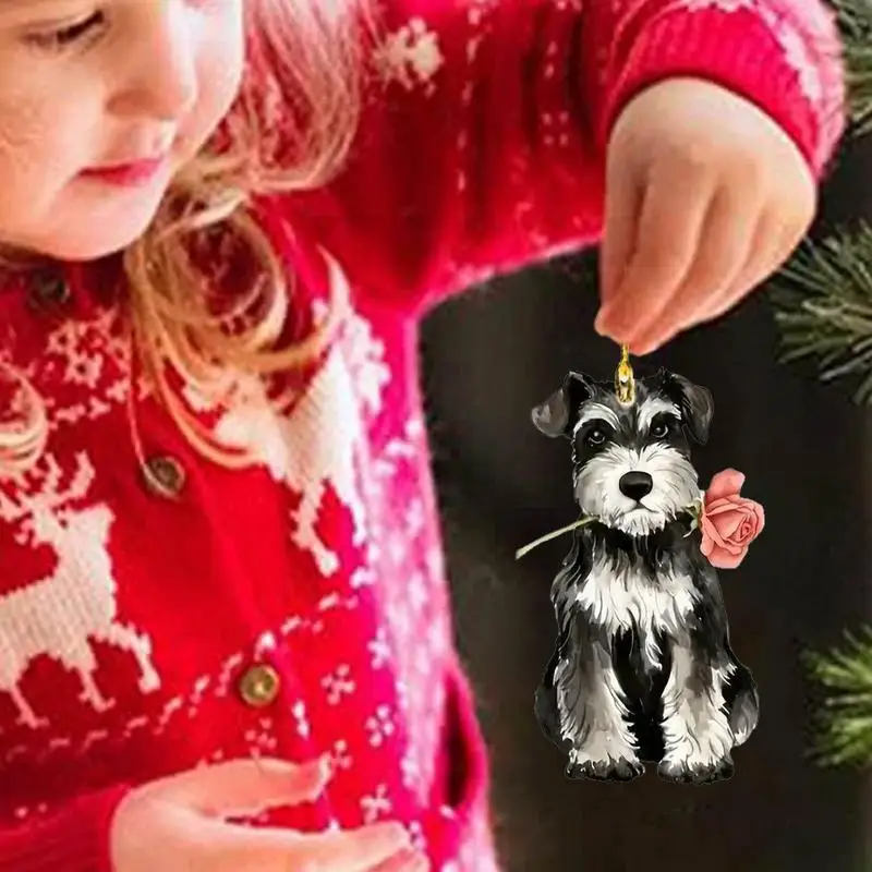 Cute Dog Christmas Ornaments 2D Acrylic Puppy Pendants Christmas Tree Decoration Car Hangable Ornament Festival Party Supplies