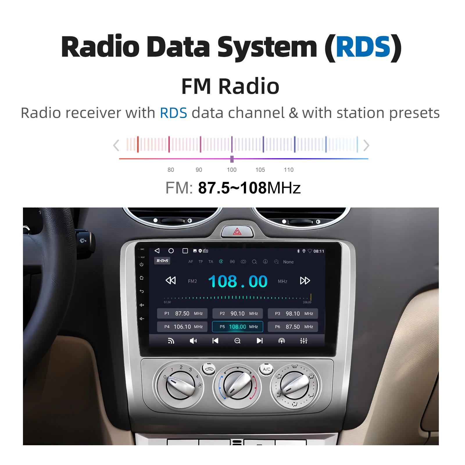 ESSGOO Android 14 9" Kabelloses Carplay Android Auto Autoradio für Ford Focus MK2 2004-2011 GPS-Navigation Lenkradsteuerung FM Bluetooth WIFI RDS USB Mirror Link Multimedia-Videoplayer 32G/64G 2 DIN – Detail 13