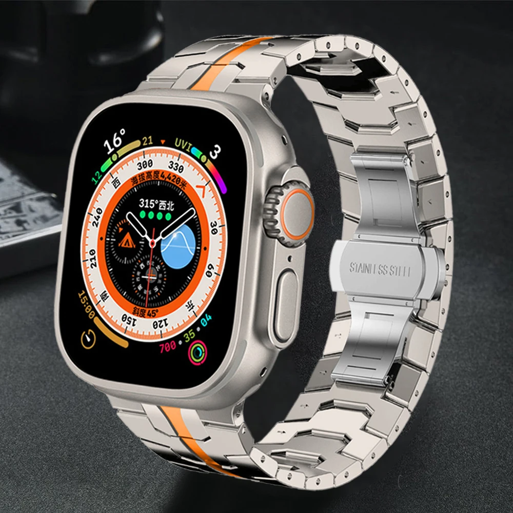 

Titanium Color Strap For Apple Watch 8 Ultra 49mm 7 45mm 41mm Luxury Metal Band For iWatch Se 6 5 4 3 44mm 42 40mm 38mm Bracelet