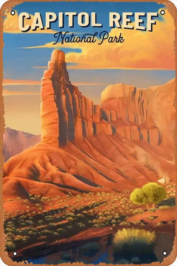 Жестяная винтажная вывеска в национальном парке капитола и рифа, Юта, картина маслом, 109214 бар, клуб, семейная ванная комната, туалет, кафе, забавное настенное украшение