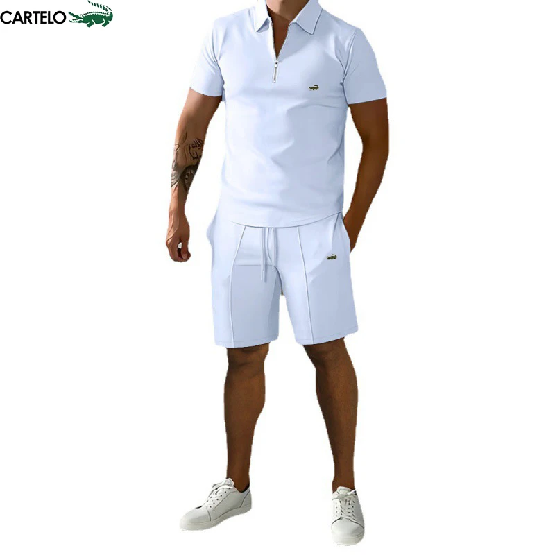 CARTELO Men's Sweatshirt Two Piece Set Casual T-Shirt for Mens Sports Suit Fashion Short Sleeve Outdoors Tracksuit Embroidery