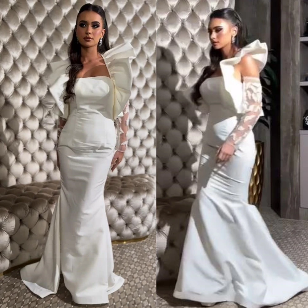 Jiayigong  Satin Ruffles Pleat Homecoming Mermaid Square Neck Bespoke Occasion Gown Long Dresses