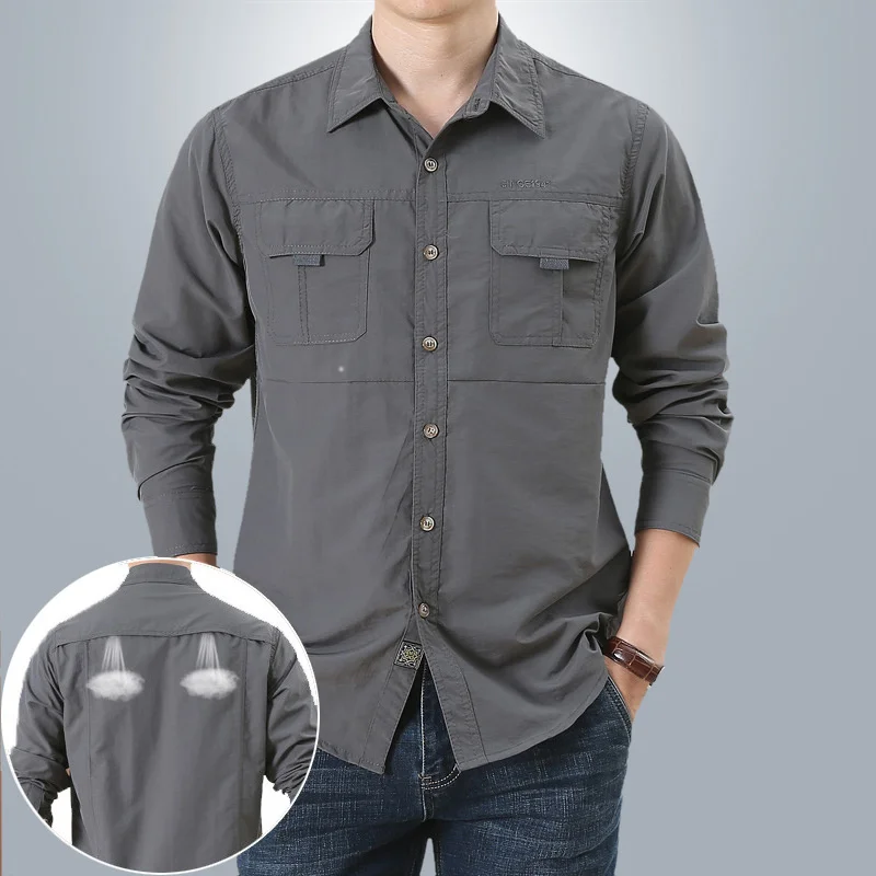 

Men's Hiking Fishing Military Tactical Shirt Breathable Quick-drying Long Sleeve Cargo Working Camisa Male Outdoor UV Shirts