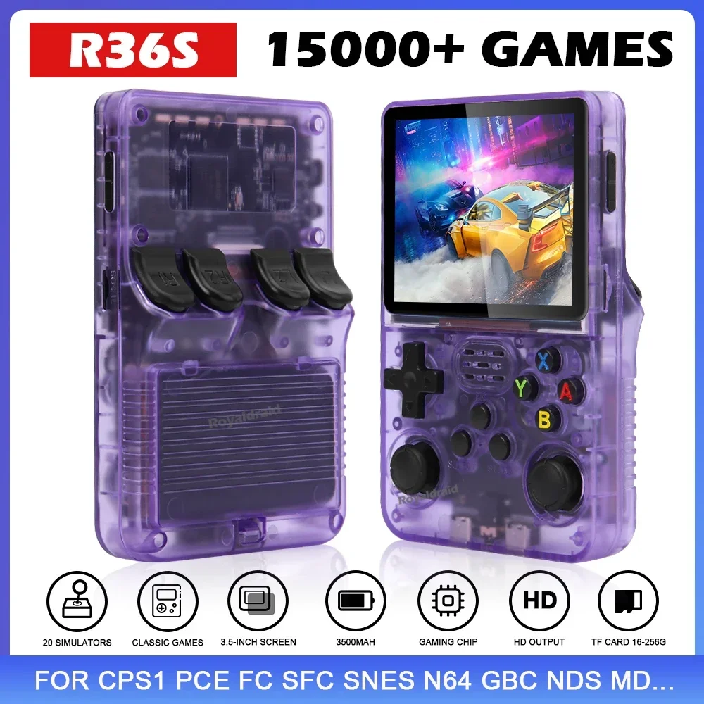 

NEW Transparent R36S Retro Handheld Video Game Console 3.5 Inch IPS Screen Portable Pocket Video Player R36S 64GB 15000+ Games