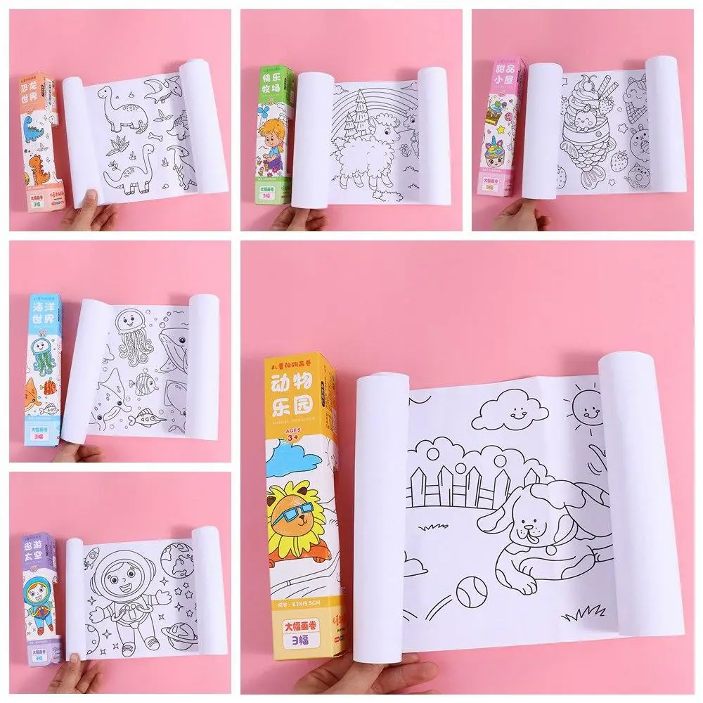 

Animal Drawing Roll of Paper Funny Space Dessert Graffiti Scroll Farm Color Filling Children Coloring Paper Gifts