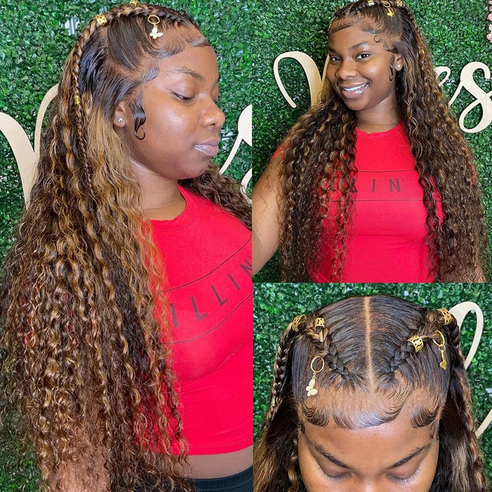 30 Inch Highlight Ombre Lace Frontal Wig Deep Wave Human Hair Wigs 4/27 Colored 13x4 Lace Closure Wigs Brazilian Hair For Women