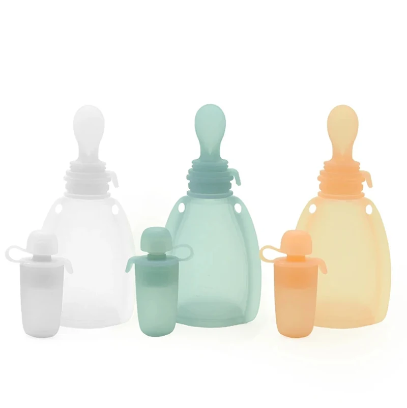Newborn Silicone Yummy Pouch Squeeze Spoon baby food storage containers food pouch Top Refillable Baby Food Container BPA Free Portable Juice Milk Storage Bags