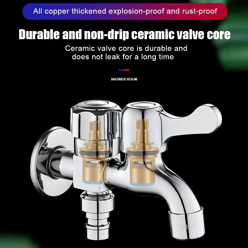Washing Machine Faucet Double Head Brass Tap Machine Mop Pool Taps Outdoor Garden Bibcock Bidet Faucet Bathroom Accessories 2