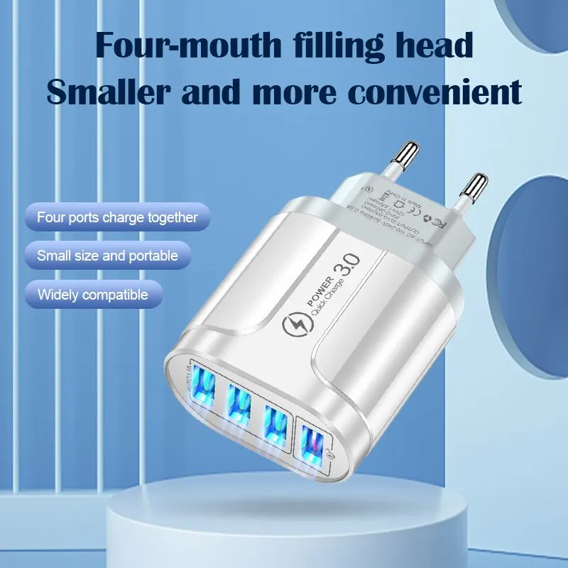 3.0A USB Charger Quick Charge 3.0 Fast Charging 4 Ports Wall USB Charger Phone Adapter For iPhone Xiaomi EU/US Plug Wall
