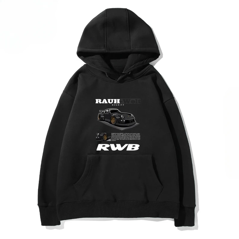 RWB Modified Car 911 Black Hooded Hoodie Men and Women of The Same Model New Autumn and Winter Casual Loose Top Clothing zip up hoodie sweatshirt jacket fleece hoodies print hoodies solid color hoodies