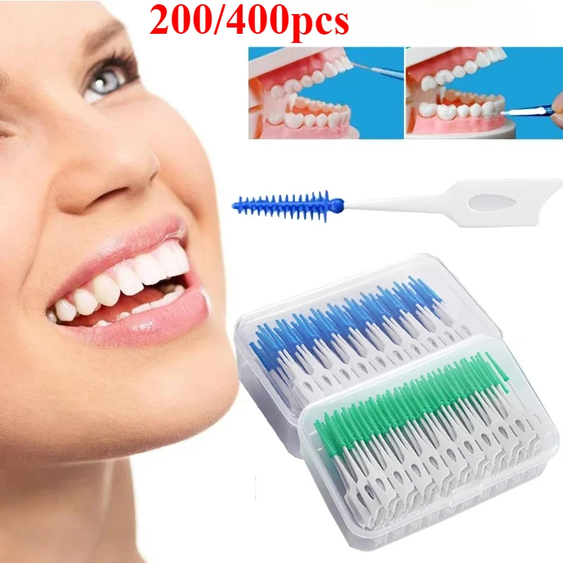 200/400pcs Interdental Silicone Brushes Dental Toothpicks Brush Between Teeth With Thread Oral Cleaning Tool