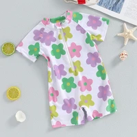 Baby Girl Swimwear Summer Floral Print Short Sleeves Swimsuits for Toddler Bathing Suits Beachwear 4