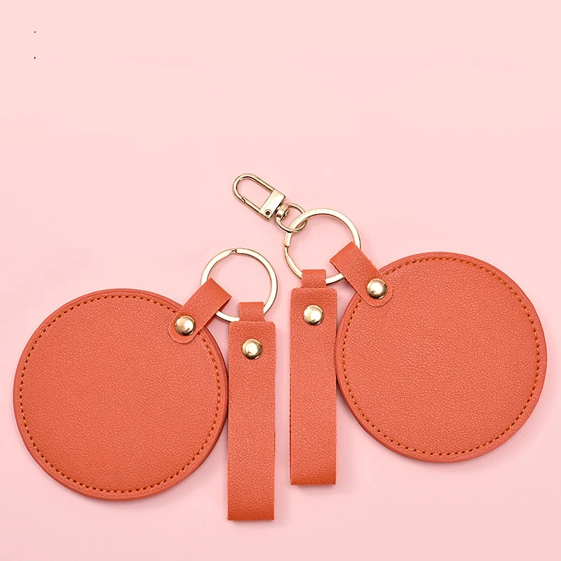 1pc PU Leather Makeup Mirror Round Ultra-Thin Lightweight Cosmetic Mirrors Portable Mini Rotate Travel Pocket Mirror Beauty Tool