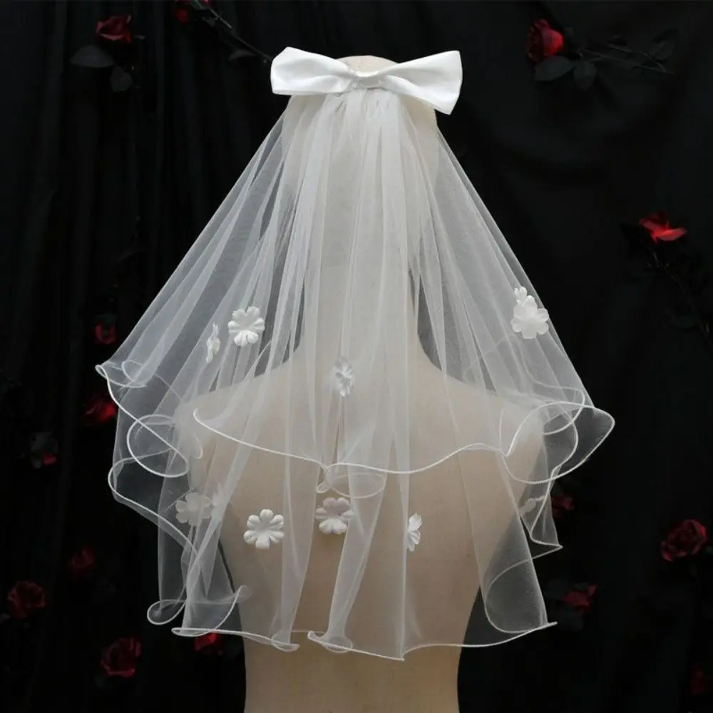 White Marry Veils Headdress Tulle Bow Pearl Wedding Veil Hair Clip for Bridal Girl Wedding Party Photography latest arrival on sale white tulle satin edge bridal wedding veils 120cm one tier bride veils wedding accessory 2020