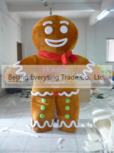 

New Adult Hot Sale Foam Helmet Gingerbread Man Cartoon Mascot Costume Plush Christmas Fancy Dress Halloween Mascot Costume