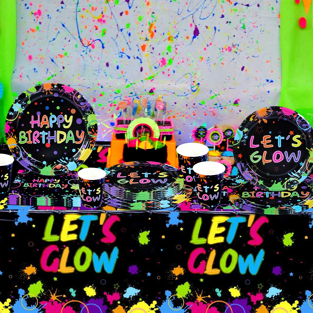 Let's Glow In The Dark Party Decorations Disposable Tablecloth Neon Party Tablecloths Glow Table Covers Birthday Party Supplies 5