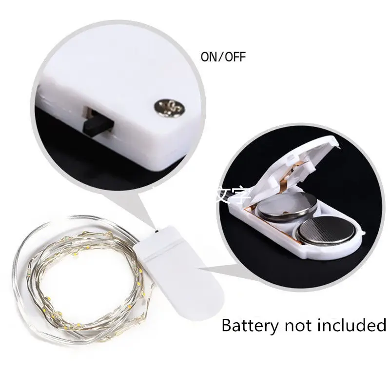 구리 LED 요정 조명, 단추 배터리 작동 LED 스트링 조명, 크리스마스 웨딩 파티 장식, 2M 20 LED CR2032, 로트당 10 개
