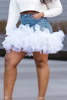 Gonna con tasche in tulle di jeans casual blu taglie forti Minigonne vintage streetwear a vita alta sexy per gonna moda estiva da donna 1