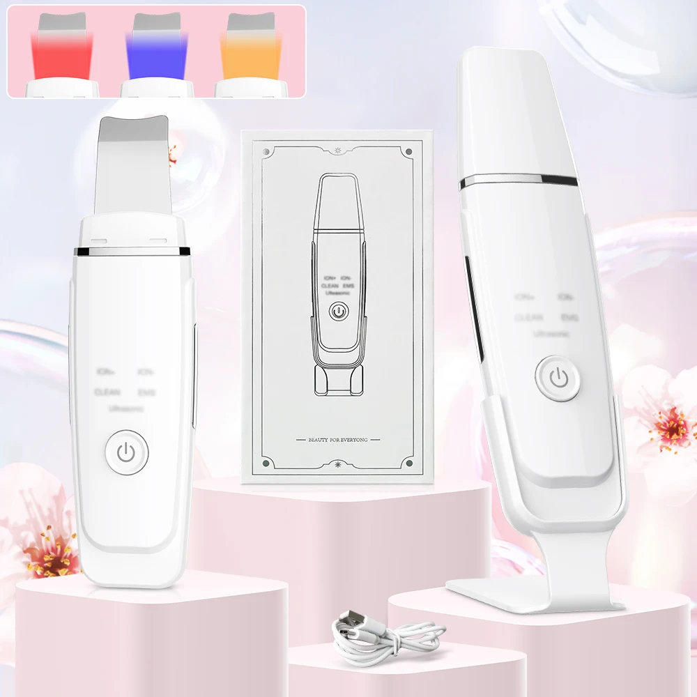 Facial Scraper Blackhead Removal Tool 5 Modes For Deep Facial Cleaning Stainless Steel Applicator With 4 Color Lighting
