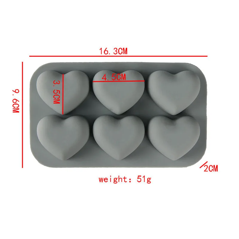 3D Heart Shape Soap Molds, Silicone Molds, 6 Cavity Heart Shape Silicone Mold for Handmade Soap, Bath Bombs, Cake Making