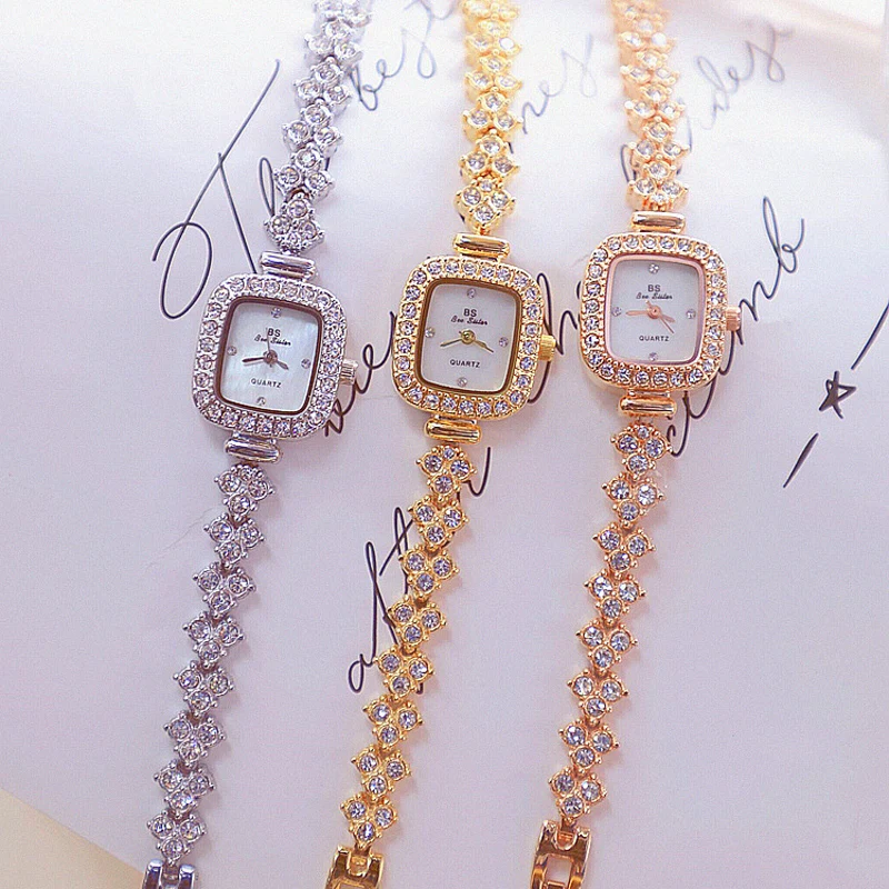 New BS Ladies Watch Golden Bracelet Watches 2022 INS Popular Elegant Luxury Small Dial Quartz Gold Watch For Women Free Shipping