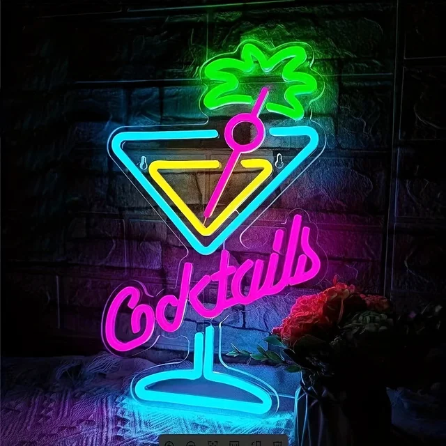 Vibrant Multi-Color Cocktail Neon Light -  LED Art Wall Light Perfect for Beer Bar, Party, Cocktail Bar, Nightclub Decoration 1