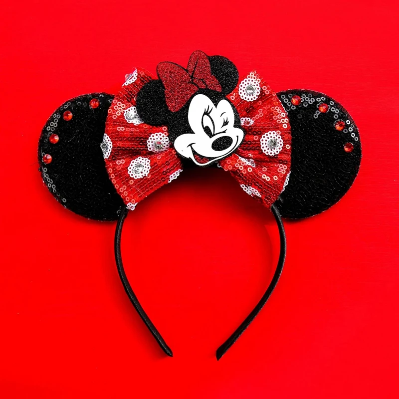 

Disney Mickey Mouse Ears Headbands Girl Minnie Hairbands Kids Stitch Headwear For Women Bows Sequins Hair Accessories Party Gift