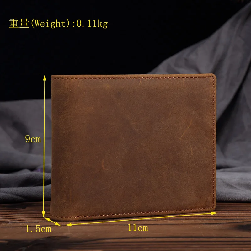 Vintage Crazy Horse Genuine Leather Men's Short Wallet Large Capacity Credit ID Bank Card Photo Coin Holder Purse Male Wallets