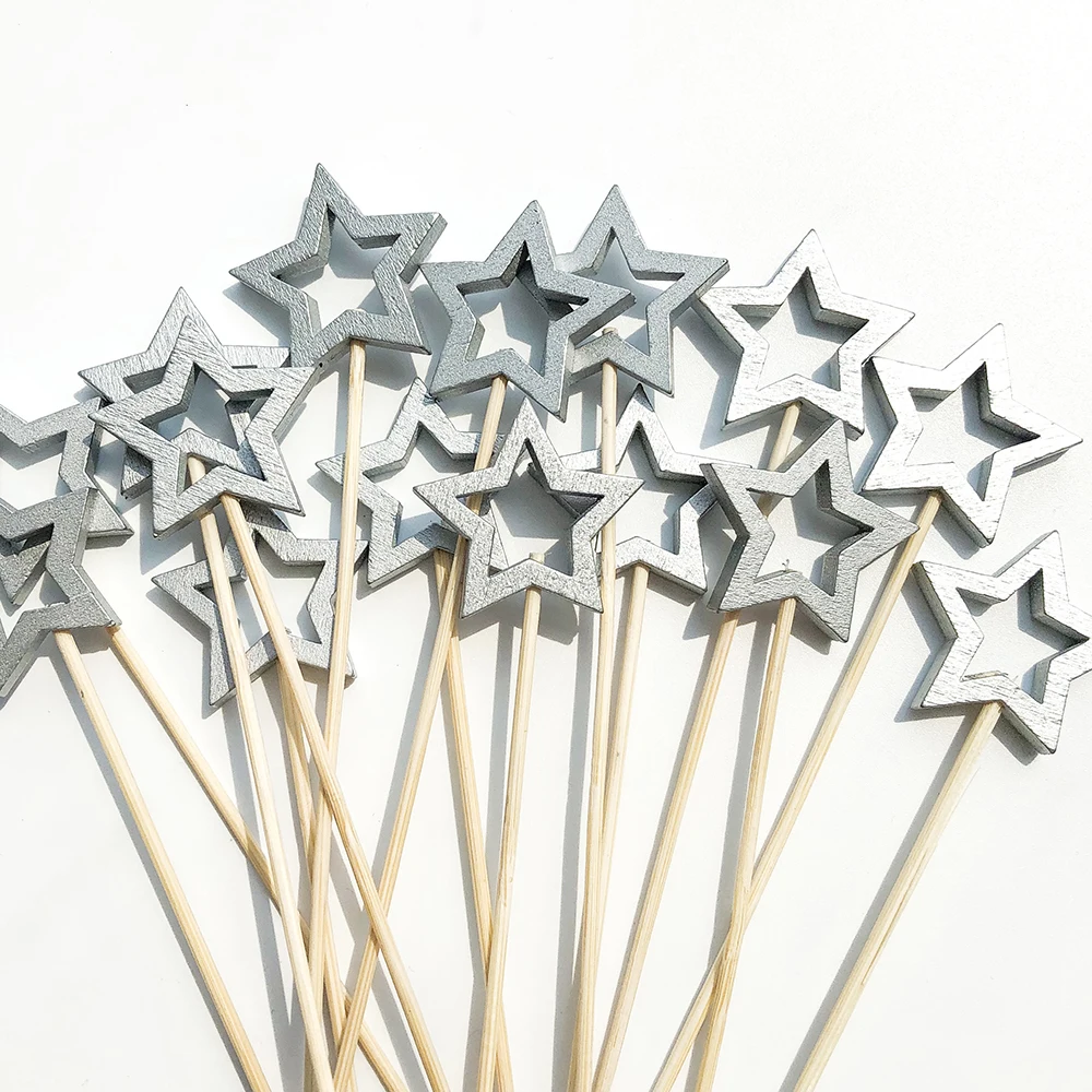 50/100Pcs Disposable Bamboo Skewers Food Picks Star Shape Buffet Cupcake Fruit Forks Party Dessert Salad Sticks Toothpick Skewer