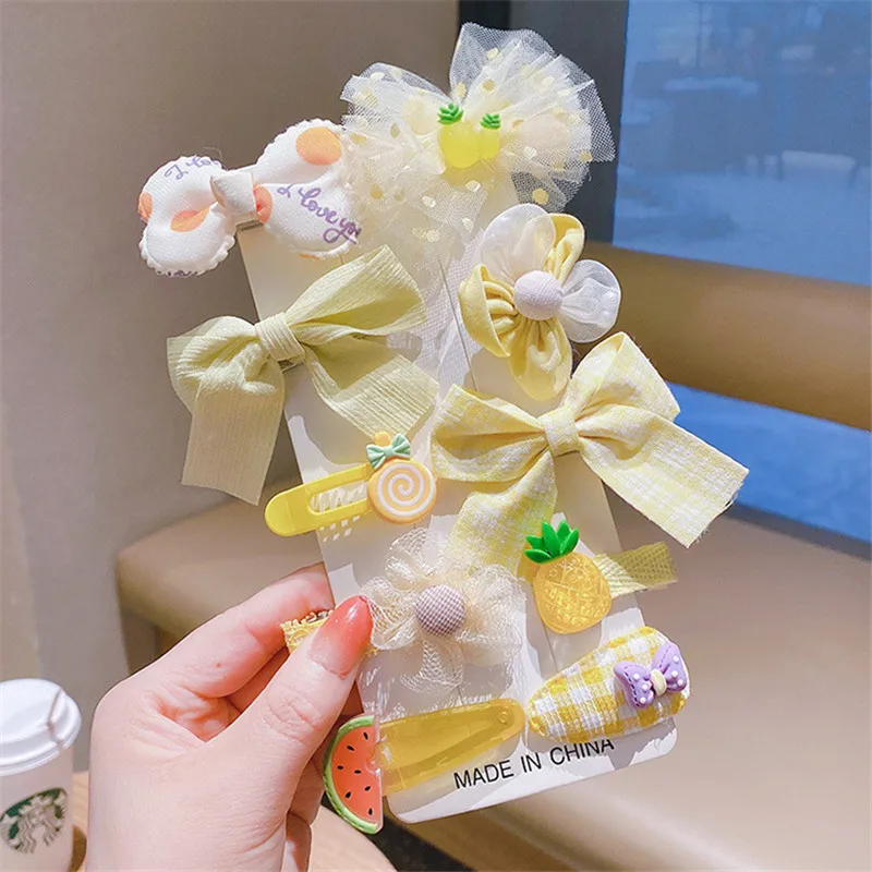 10Pcs/Set Baby Girl Hair Accessories Cartoon Bow Mesh Hairpin