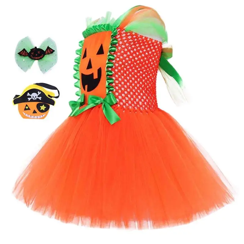 

Girl Cartoon Pumpkin Dress Ghost Costume Dress With Bag Birthday Party Gown Princess Pageant Summer Clothes