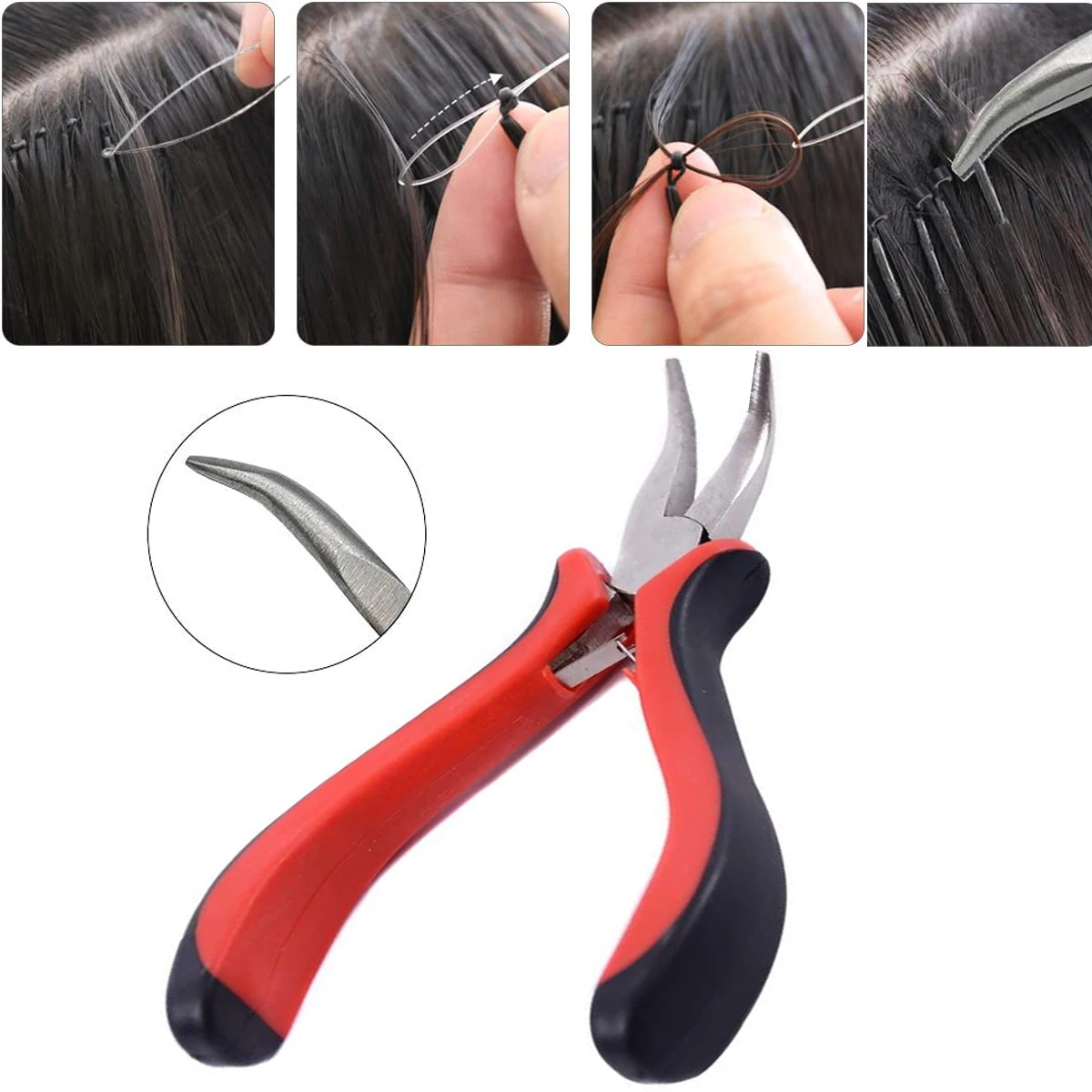 1Pc Red Bent Nose Plier 4.9-inch Diy Beading Making Tools Hair Pliers For Micro Ring Hair Extension Tools